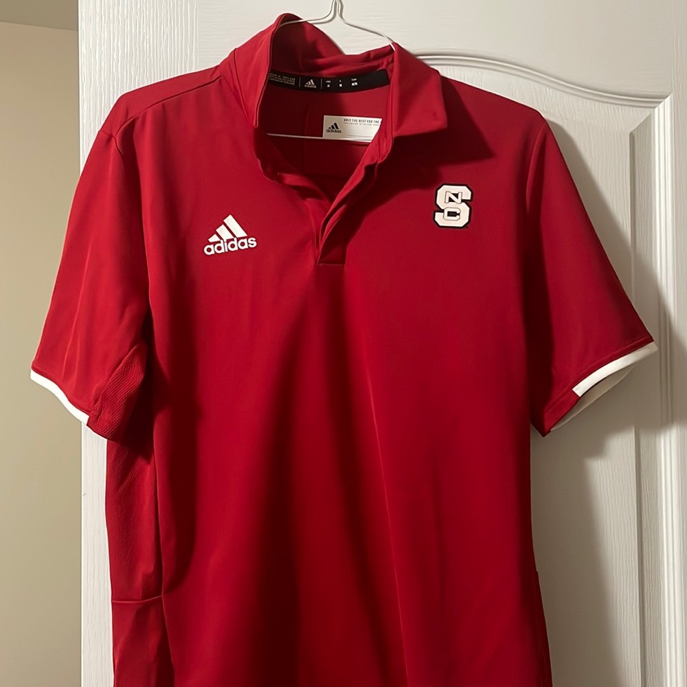 NC State red adidas polo